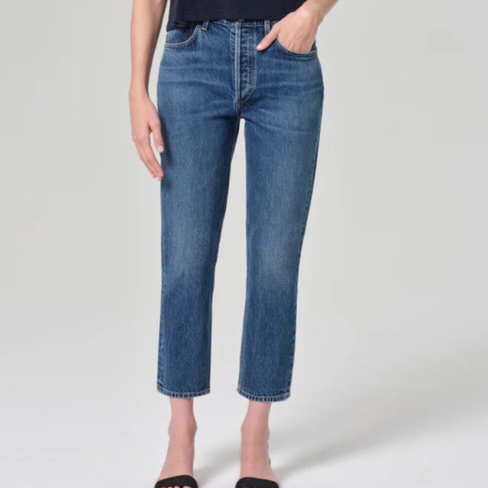 Agolde Women's Straight Leg Jeans in Mid Blue Denim